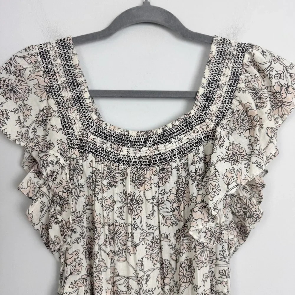 FREE PEOPLE | Bonita Floral Print MIidi Dress Black Cream Women’s Size Small